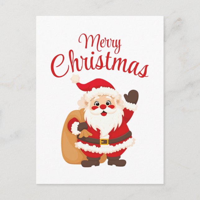 Postal Merry Christmas Cute Cartoon Santa Claus Simple (Anverso)