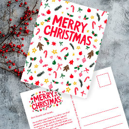 Postal MERRY CHRISTMAS Cute Doodle Whimsical PERSONALIZAD