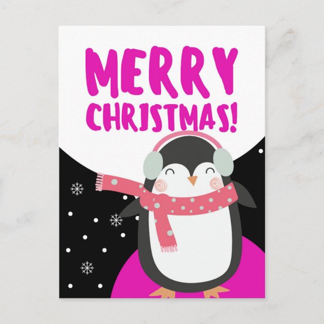 Postal Merry Christmas Cute Personalizado Penguin (Anverso)