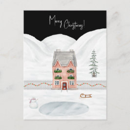 Postal Merry Christmas Cute Winter Scene Snow Card