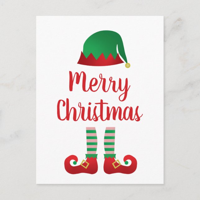 Postal Merry Christmas Elf Outfit Red Typography (Anverso)