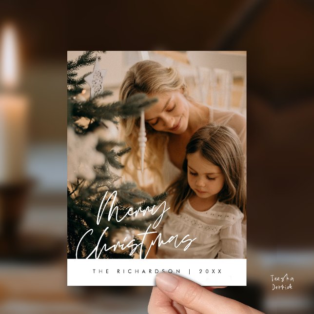 Postal Merry Christmas Family Photo Elegant Typography (Merry Christmas Family Photo Elegant Cute Typography Postcard )