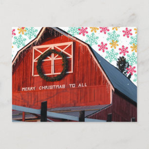Postal Merry Christmas Farm Barn