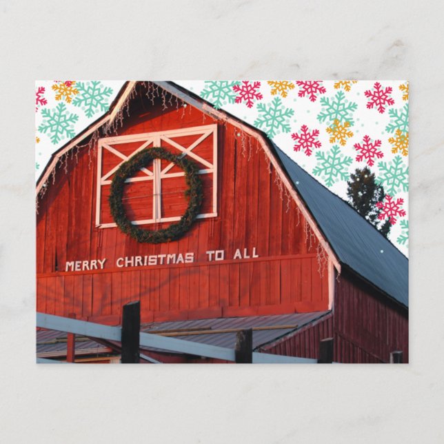 Postal Merry Christmas Farm Barn (Anverso)