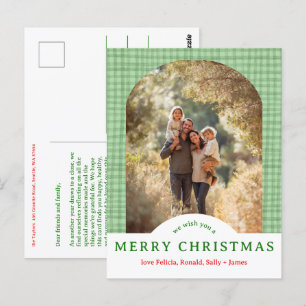 Postal MERRY CHRISTMAS Gingham PERSONALIZADO de Arco FOTO