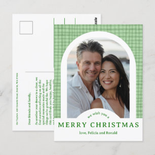 Postal MERRY CHRISTMAS Gingham PERSONALIZADO de Arco FOTO