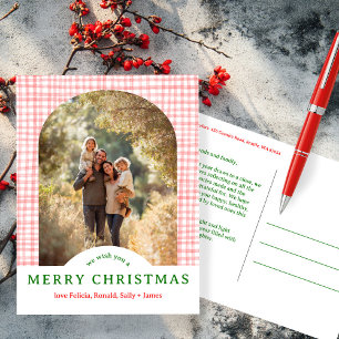 Postal MERRY CHRISTMAS Gingham PERSONALIZADO de Arco FOTO