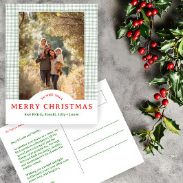 Postal MERRY CHRISTMAS Gingham PERSONALIZADO FOTO