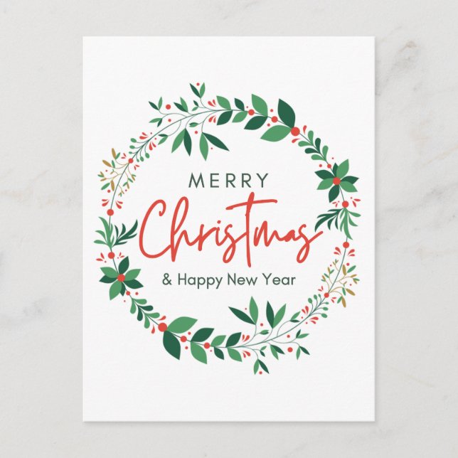 Postal Merry Christmas & Happy New Year Floral Poster (Anverso)