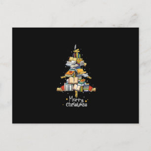 Postal Merry Christmas Library Tree Cute Book Lover Libra
