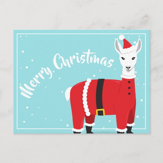 Postal Merry Christmas Llama Animal Santa (Anverso)