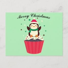 Postal Merry Christmas Penguin Cupcake Postcard