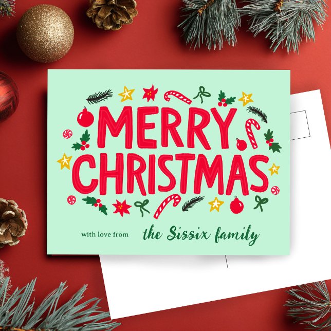 Postal MERRY CHRISTMAS PERSONALIZADO de navidad navideña (MERRY CHRISTMAS Doodle Cute Holiday Xmas CUSTOM Postcard
)