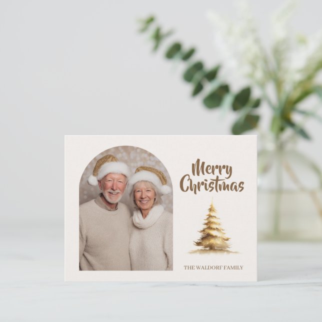 Postal Merry Christmas Photo Family | Custom Holiday  (Anverso de pie)