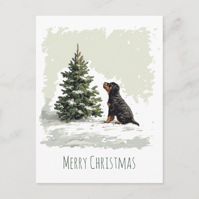 Postal Merry Christmas Rottweiler Dog Christmas Tree (Anverso)