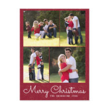 Merry Christmas Script 4 Photo Red Holly Postcard