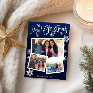 Postal Merry Christmas Snowflake Rustic 3 Photos Collage