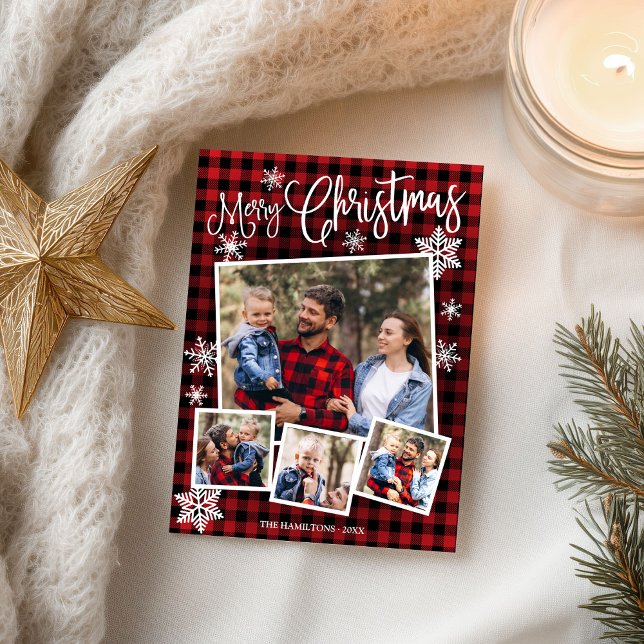 Postal Merry Christmas Snowflake Rustic 4 Photos (Subido por el creador)