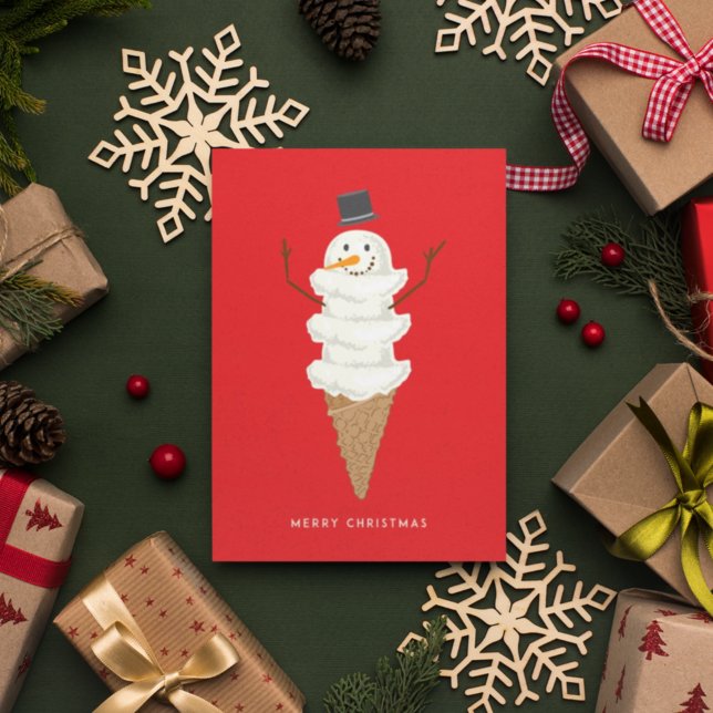 Postal MERRY CHRISTMAS Snowman Ice Cream Cone (Subido por el creador)