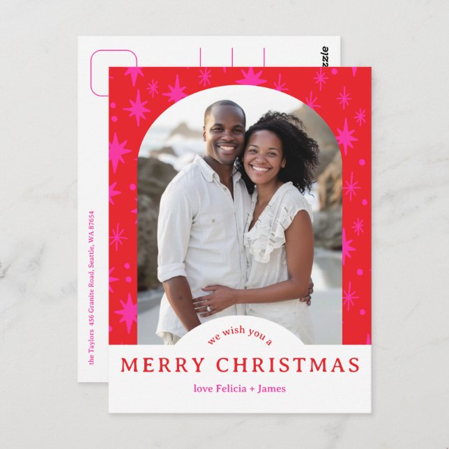 Postal MERRY CHRISTMAS Stars Holiday CUSTOM Arch PHOTO (Anverso / Reverso)