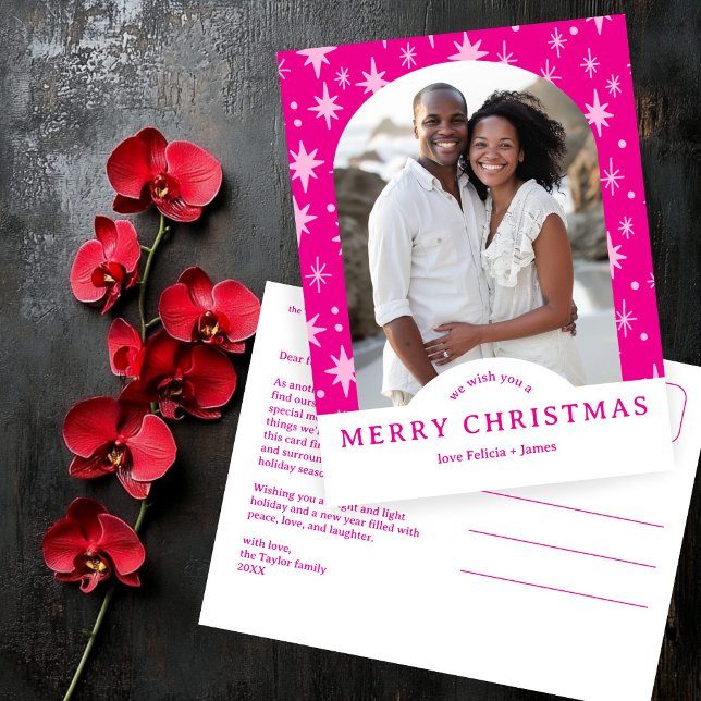 Postal MERRY CHRISTMAS Stars Holiday CUSTOM Arch PHOTO (MERRY CHRISTMAS Stars Pink CUSTOM Arch PHOTO Holiday Postcard
)