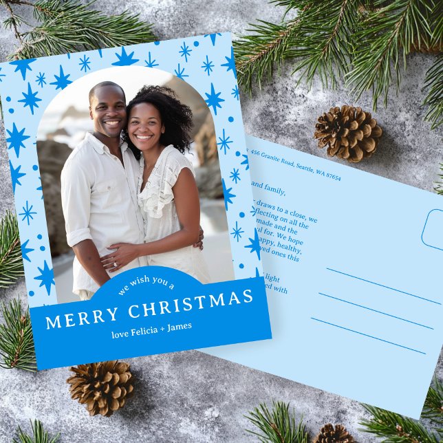 Postal MERRY CHRISTMAS Stars Holiday CUSTOM Arch PHOTO (MERRY CHRISTMAS Stars Blue Holiday CUSTOM Arch PHOTO Postcard
)