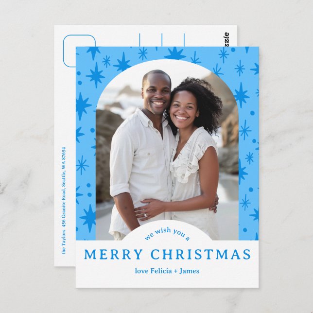Postal MERRY CHRISTMAS Stars Holiday CUSTOM Arch PHOTO (Anverso / Reverso)
