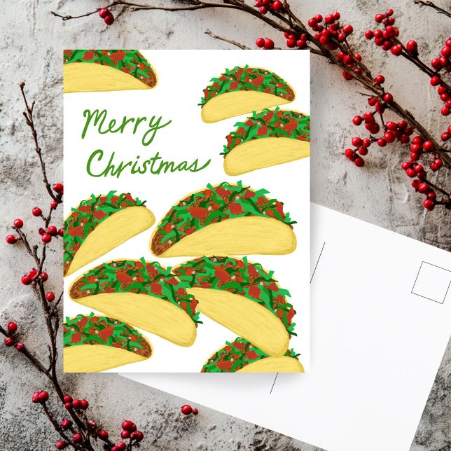 Postal MERRY CHRISTMAS Taco Avalanche Delicious XMAS (MERRY CHRISTMAS Taco Avalanche Delicious XMAS Cute Funny Holiday Postcard Hand drawn 
)