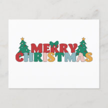 Merry Christmas Typography Decorated Pine Tree