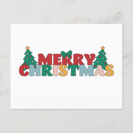 Postal Merry Christmas Typography Decorated Pine Tree