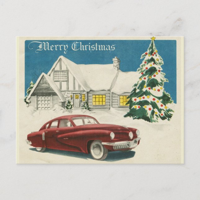 Postal Merry Christmas Vintage Automobile (Anverso)