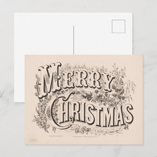 Postal Merry Christmas, Vintage Currier & Ives Print (Anverso / Reverso)