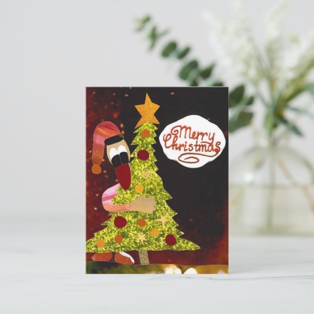 Postal Merry Christmas vrolijk kerstfeest kerstboom eend (Anverso de pie)