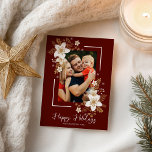 Postal Merry Christmas White Floral Holidays Photo<br><div class="desc">A beautiful Christmas floral design,  easy to customize with your own picture and message.</div>