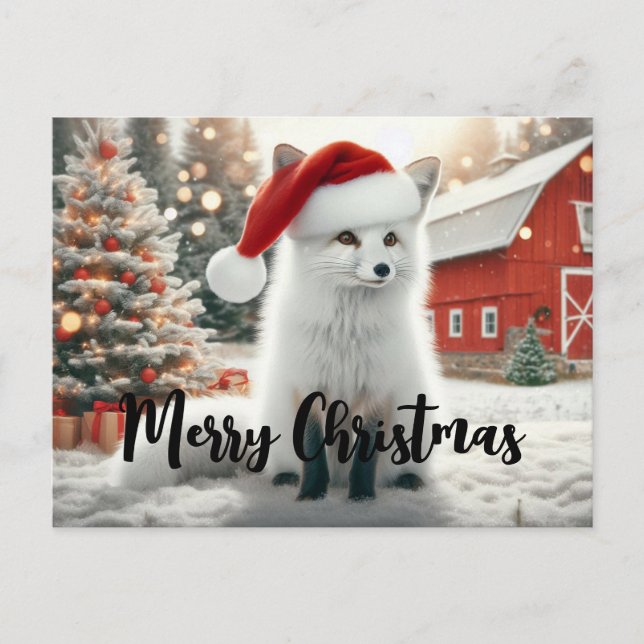 Postal Merry Christmas White Fox (Anverso)