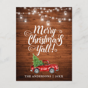 Postal Merry Christmas Y'all Jar Lights Truck Wood