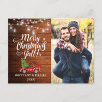 Merry Christmas Y'all Jar Lights Truck Wood Photo