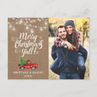 Merry Christmas Y'all Lights Burlap Truck Photo