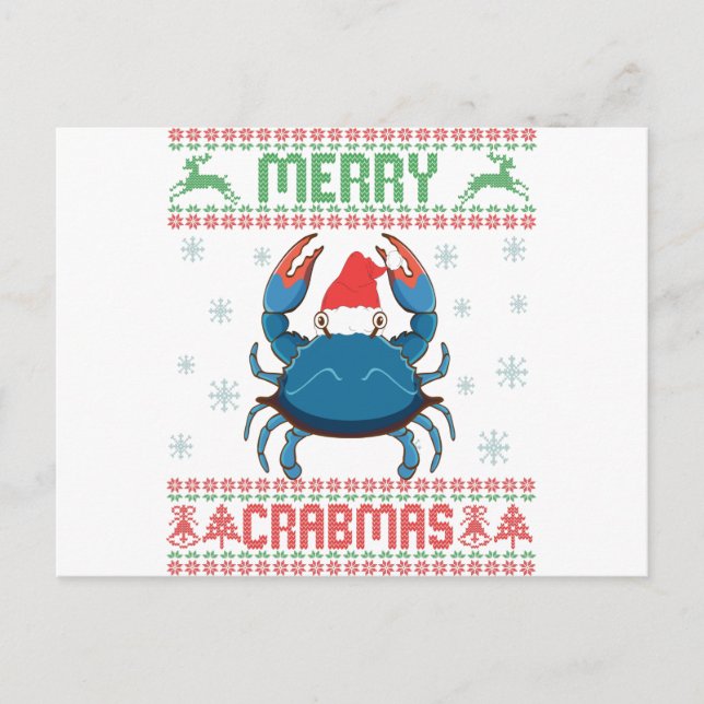 Postal Merry Crabmas Funny Crab Navidades feos suéter (Anverso)