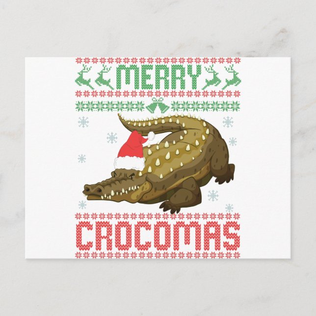 Postal Merry Crocomas Funny Navidades feos suéter (Anverso)