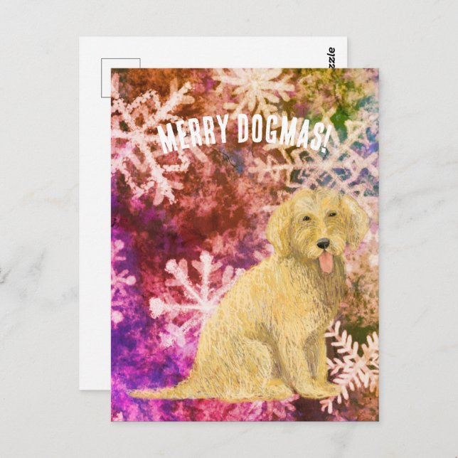 Postal Merry Dogmas Golden Doodle  Postcard (Anverso / Reverso)