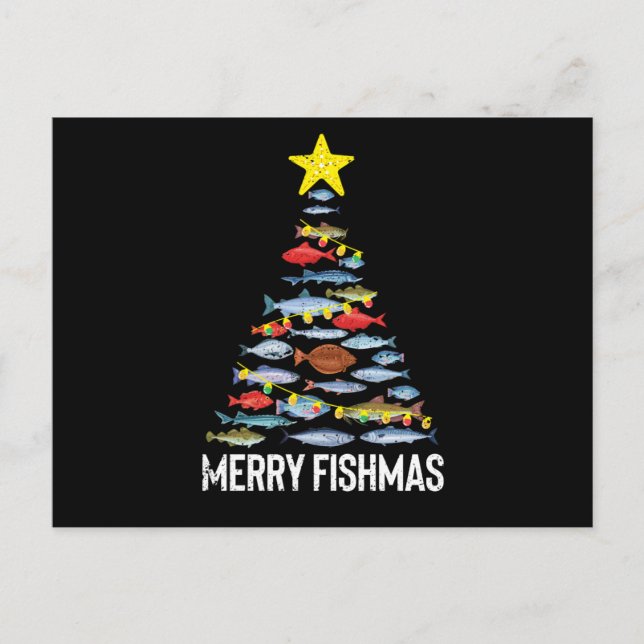 Postal Merry Fishmas Funny Fish Christmas Fishing Xmas (Anverso)