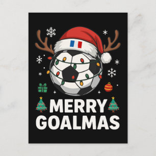Postal Merry Goalmas Francia - Fútbol divertido de Navida