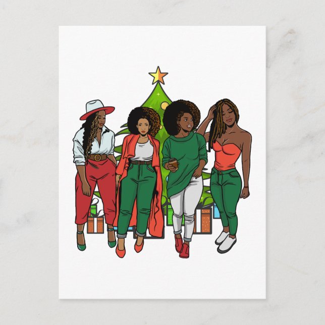Postal Merry Melanin Navidades Black Woman Friendmas (Anverso)