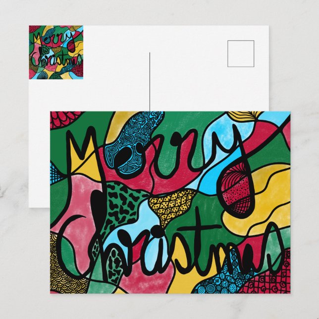 POSTAL MERRY NAVIDAD NEUROGRÁFICA Y NEGRO (Anverso / Reverso)
