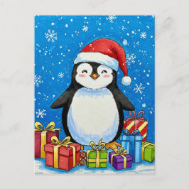 Postal Merry Penguin Christmas Postcard