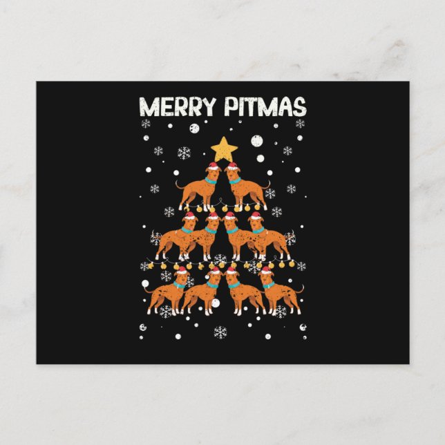 Postal Merry Pitmas Pitbull Dog Merry Christmas Tree (Anverso)