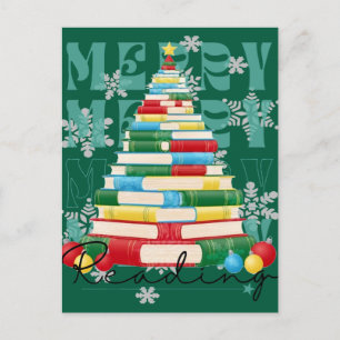 Postal Merry Reading Bookish Christmas Tree