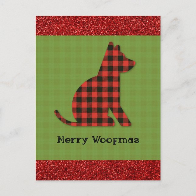 Postal Merry Woofmas Plaid Dog Navidades (Anverso)
