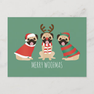 Postal Merry Woofmas Pug Dogs